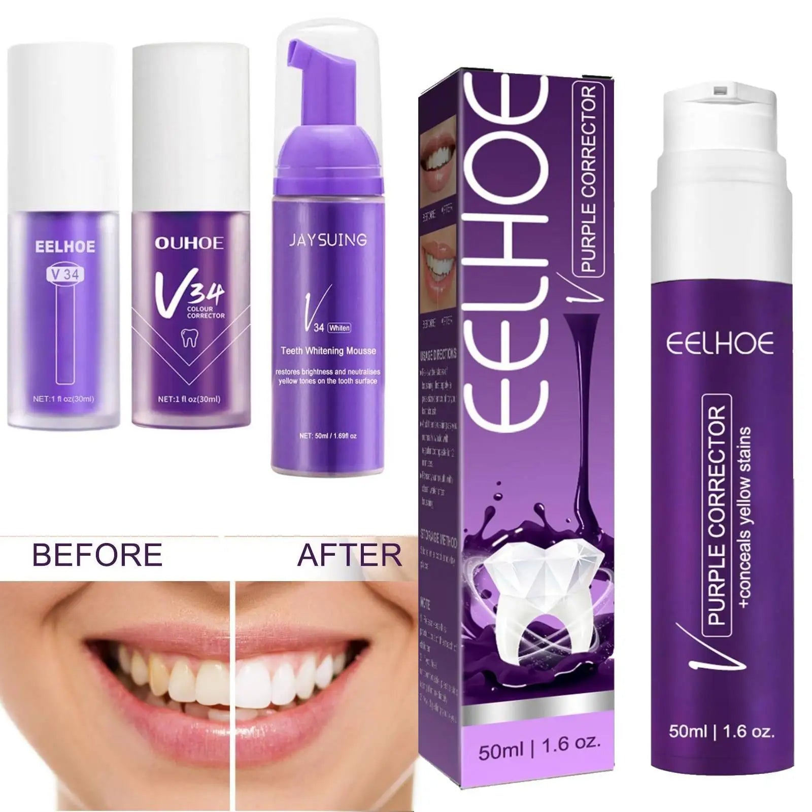 EELHOE PURPLE WHITENING TOOTHPASTE STAIN REMOVAL